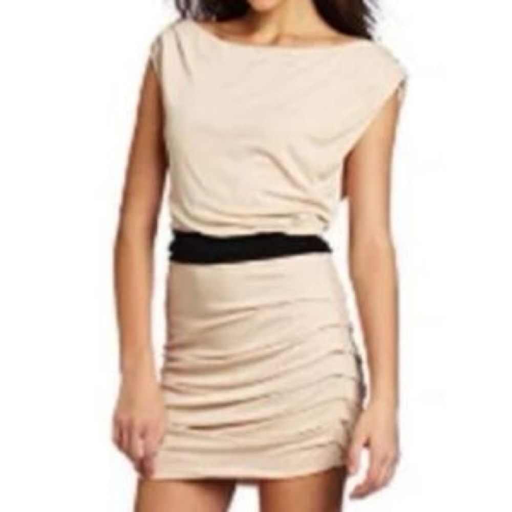 Halston Heritage Off the shoulder Drape Color block Mini dress